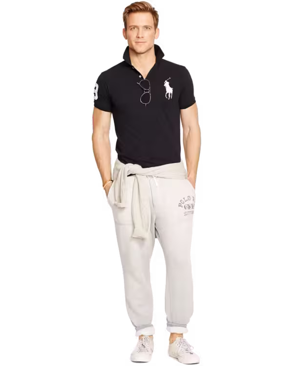 Mens Short Sleeve Custom Fit Mesh Big Pony Polo
