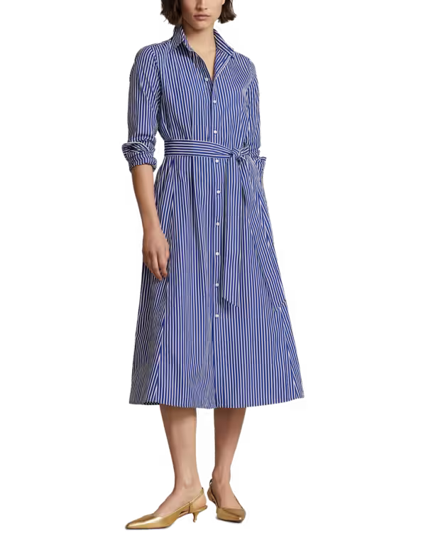Belted Striped Cotton Shirtdress