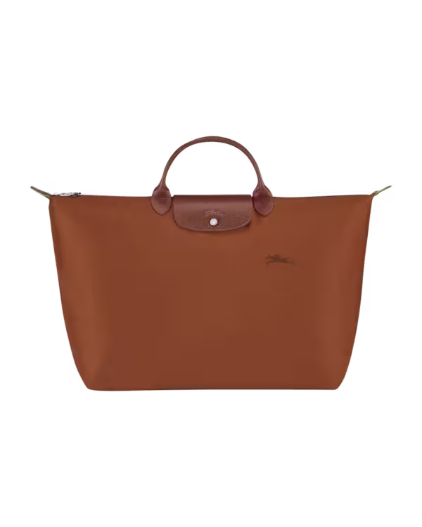 Longchamp Le Pliage Green Small Travel Top Handle Bag in Cognac