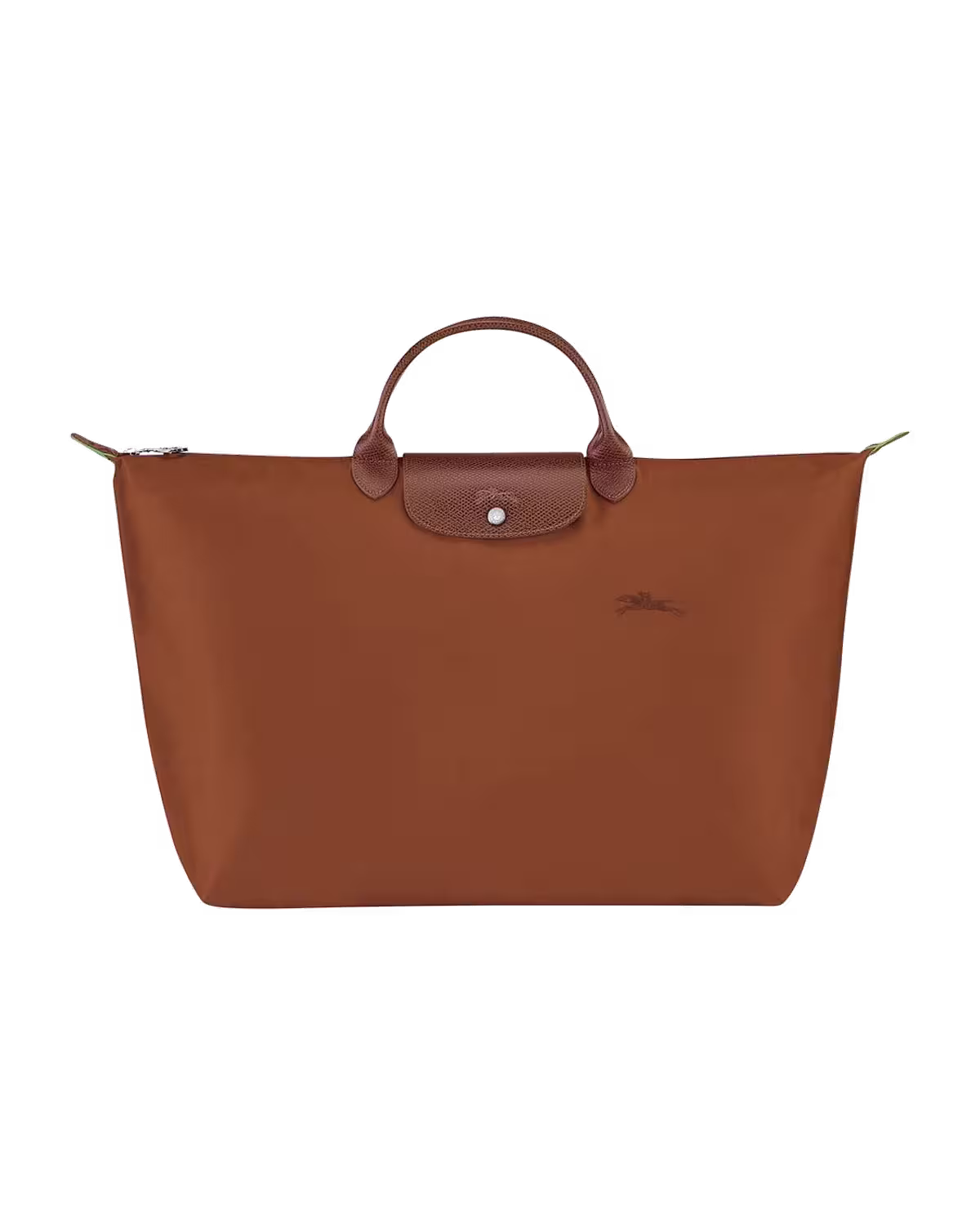 Longchamp Le Pliage Green Small Travel Top Handle Bag in Cognac