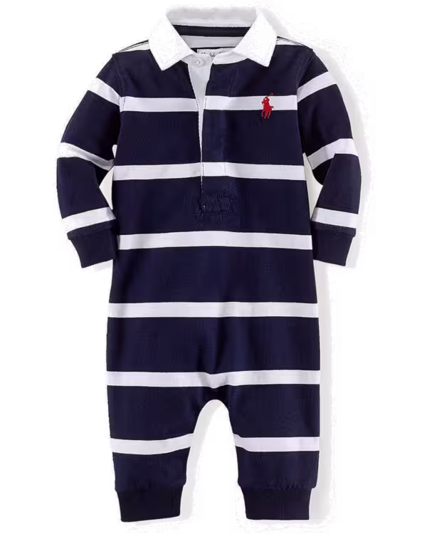 Kids Striped Cotton Jersey Rugby Coverall (Nb-12 Months)
