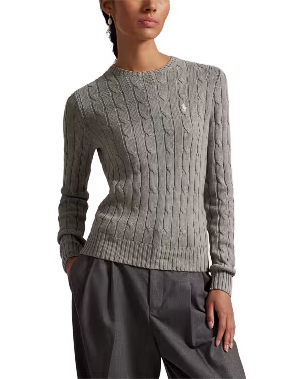 Cable-Knit Cotton Crewneck Sweater