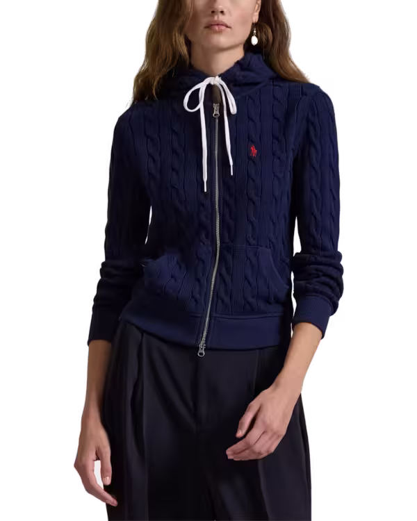 Cable-Knit Cotton Full-Zip Hoodie