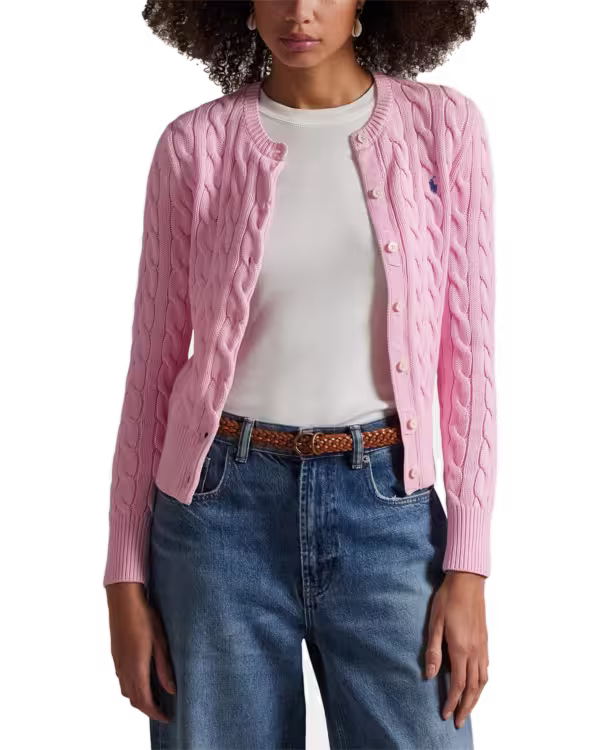Cable-Knit Cotton Crewneck Cardigan