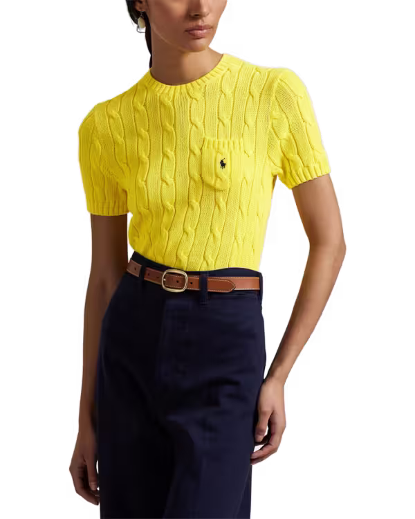 Cable-Knit Cotton Short-Sleeve Sweater