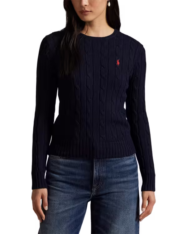 Cable-Knit Cotton Crewneck Sweater