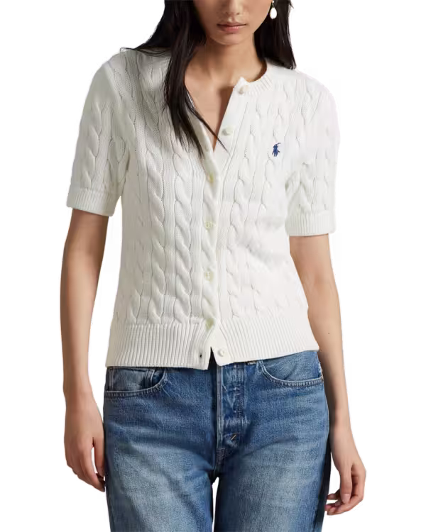 Cable-Knit Cotton Short-Sleeve Cardigan
