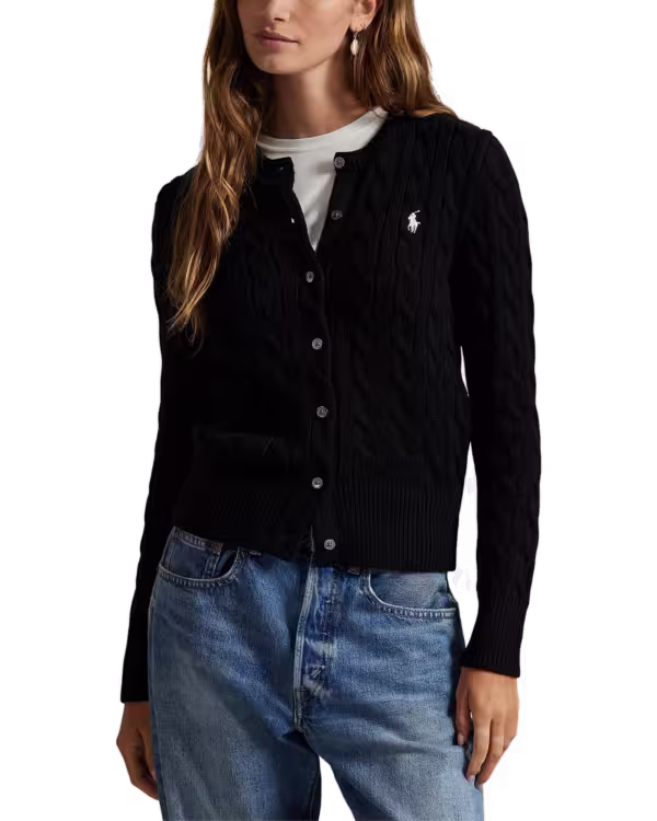 Cable-Knit Cotton Crewneck Cardigan