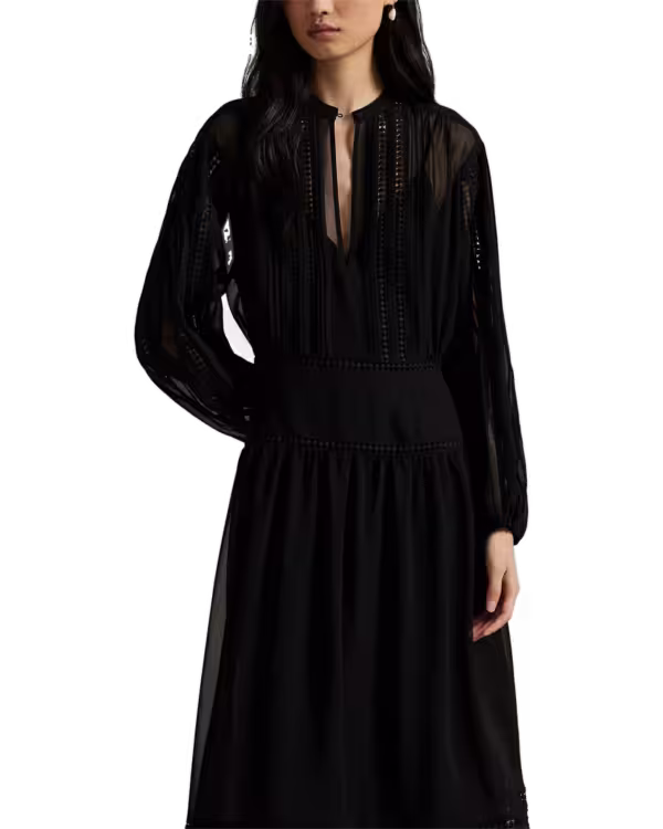 Lace-Trim Georgette Dress
