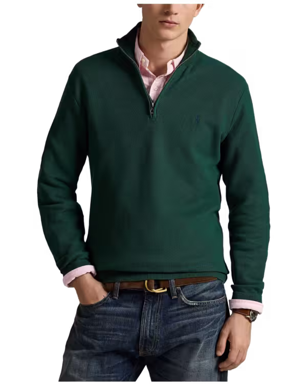 Mesh-Knit Cotton Quarter-Zip Sweater