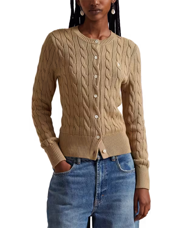 Cable-Knit Cotton Crewneck Cardigan