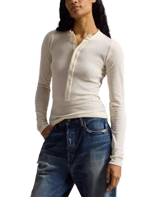 Ribbed Crepe Henley Shirt