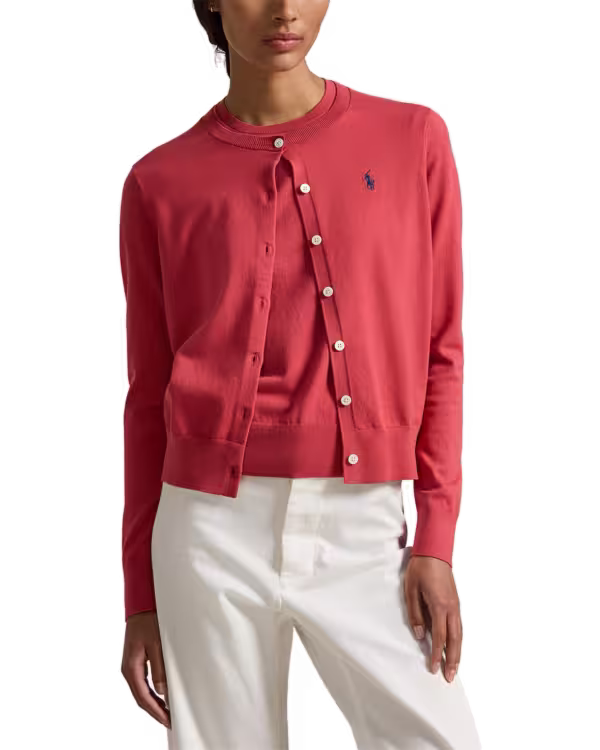 Stretch Cotton-Blend Crewneck Cardigan