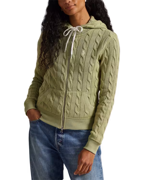Cable-Knit Cotton Full-Zip Hoodie