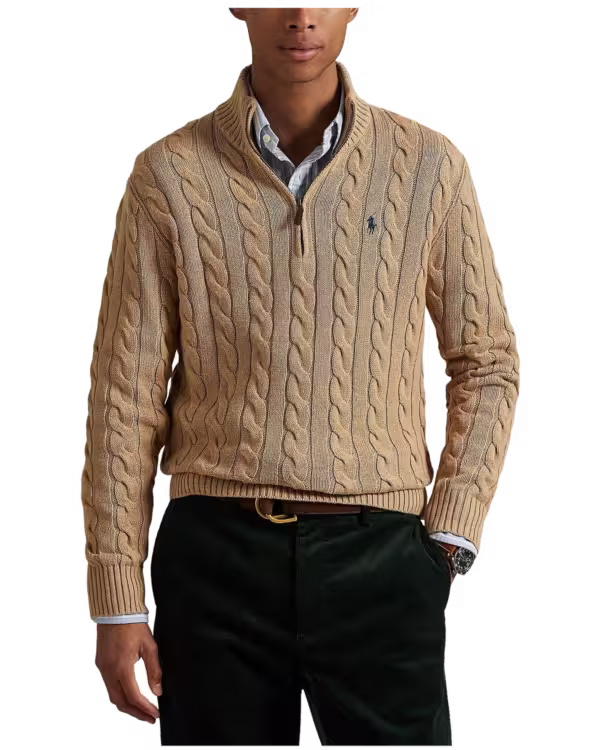Cable-Knit Cotton Quarter-Zip Sweater