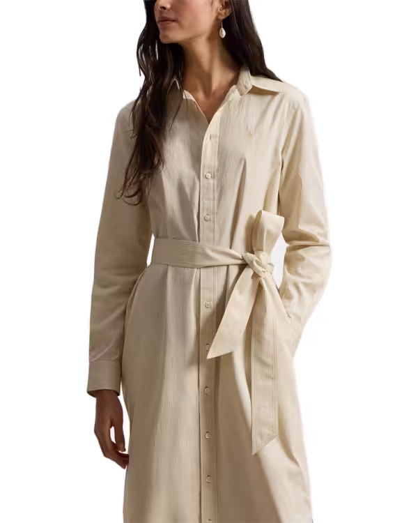 Belted Striped Cotton Shirtdress