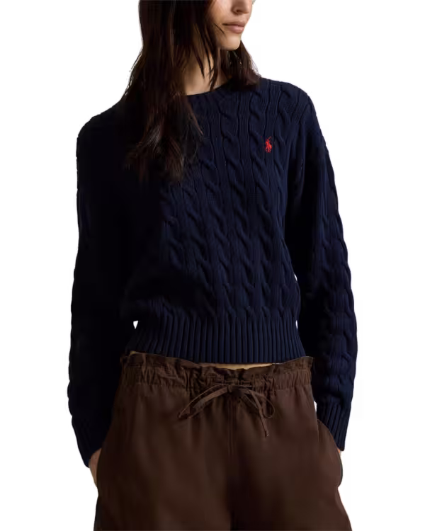 Cable-Knit Cotton Crewneck Sweater