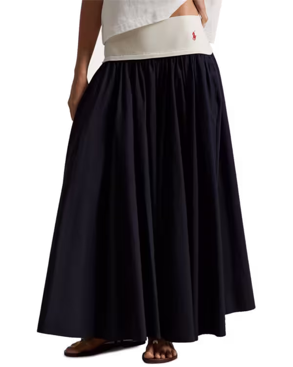 Contrast-Waistband A-Line Skirt