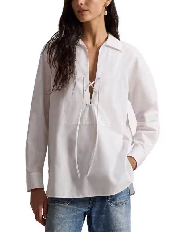 Lace-Up Bib Cotton Shirt