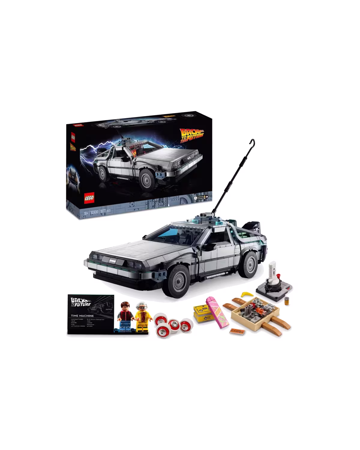 LEGO Icons 10300 Back to the Future Time Machine DeLorean Set for Adults studio view 1